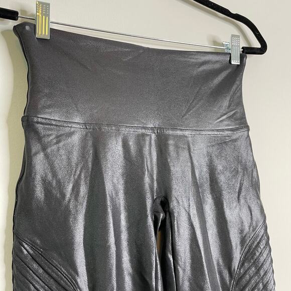 SPANX Black Faux Leather Moto Leggings L - Picture 5 of 12